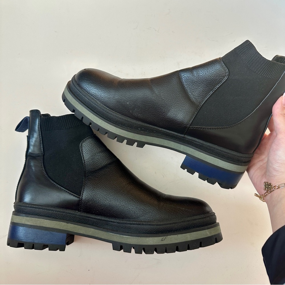 Nautica Women’s Black Faux Pebbled Leather Platform Chelsea Ankle Boots Size 10